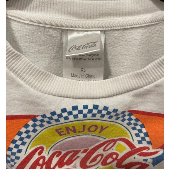 COCA COLA Rare Retro White Crop Top Sweatshirt - Picture 2 of 4